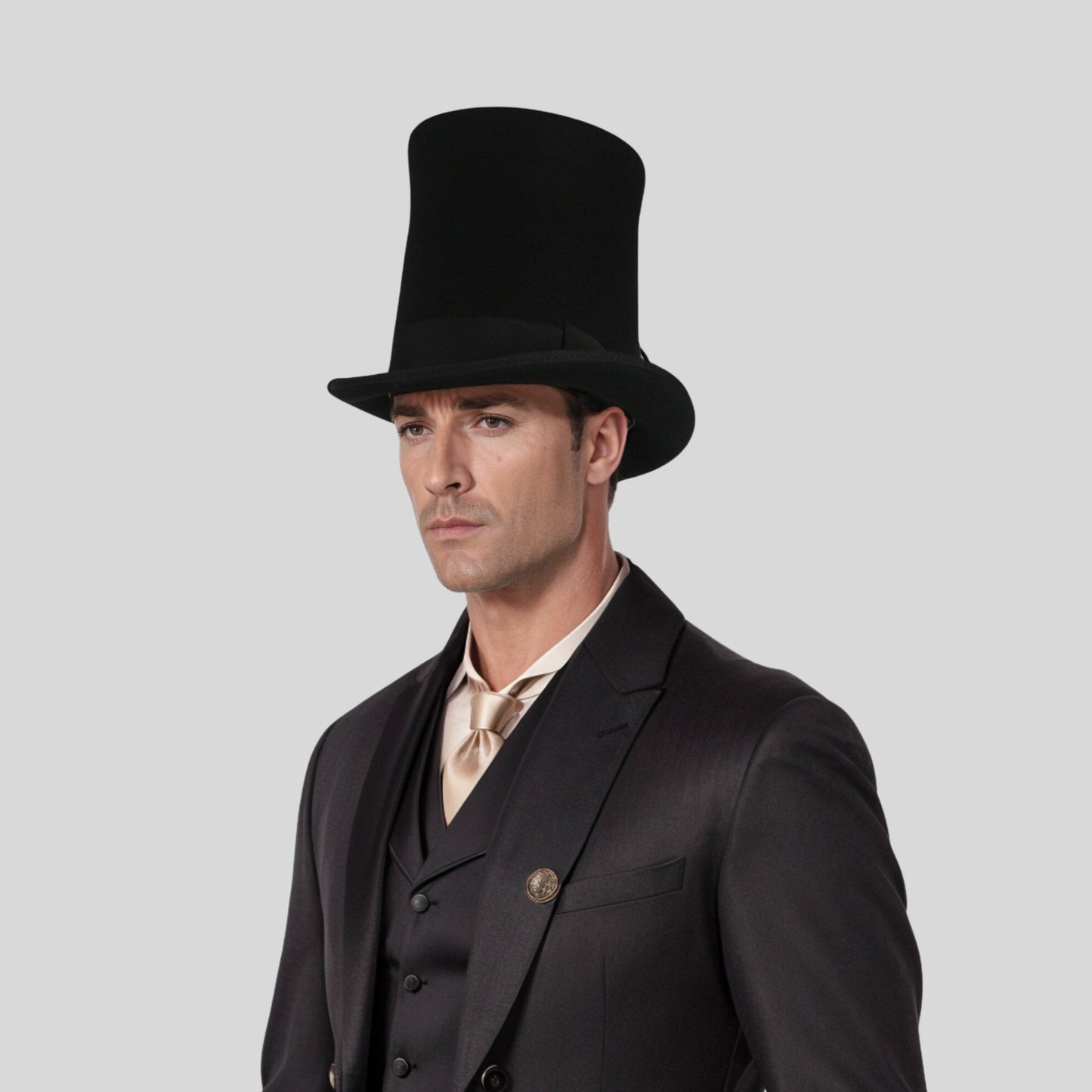 Classic High Crown Wool Felt Tall Top Hats with Removable Feather - hatsXcaps