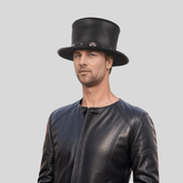 Black Leather Victorian Top Hat - hatsXcaps