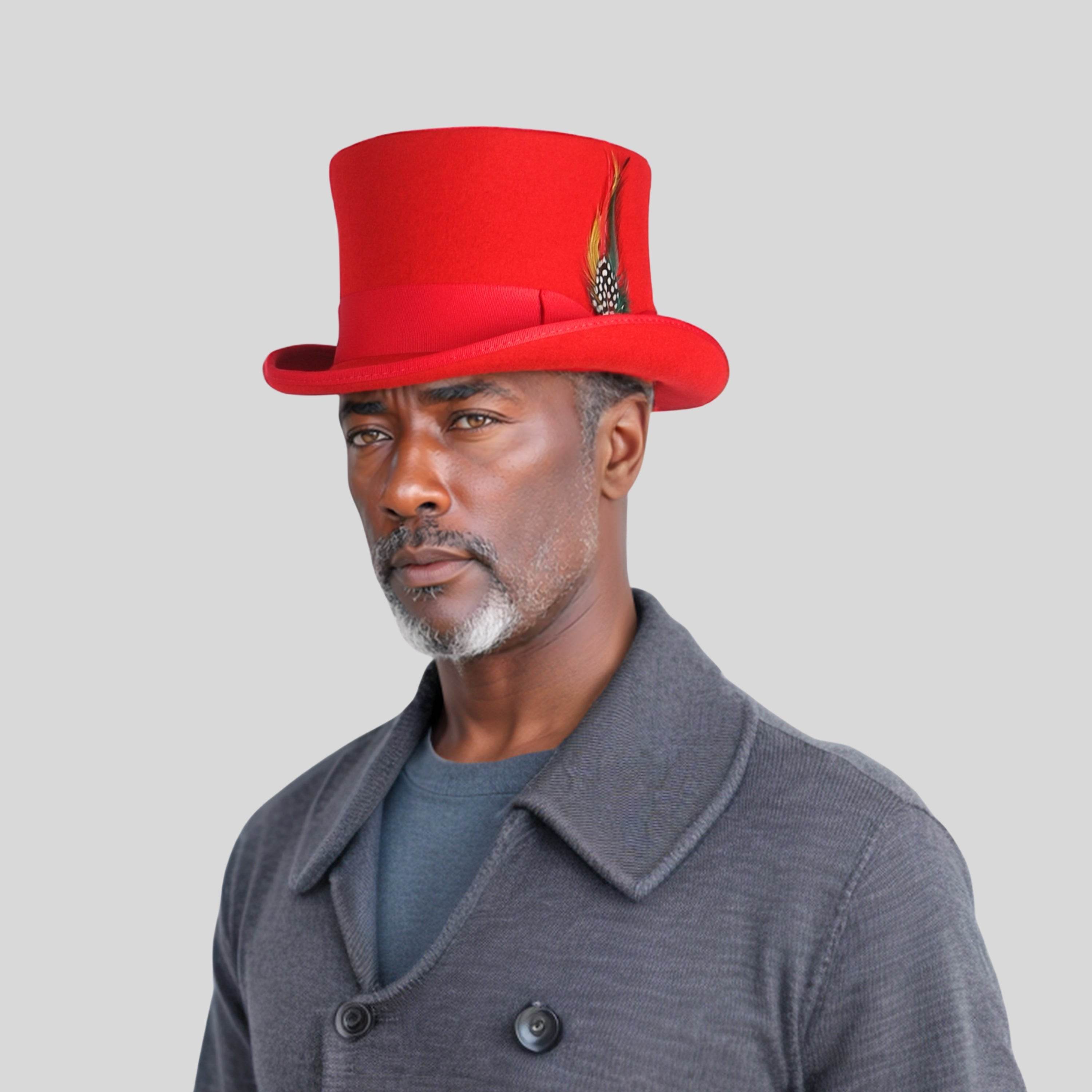 Wool felt Top Hats for Men Removable Feather High Crown - hatsXcaps