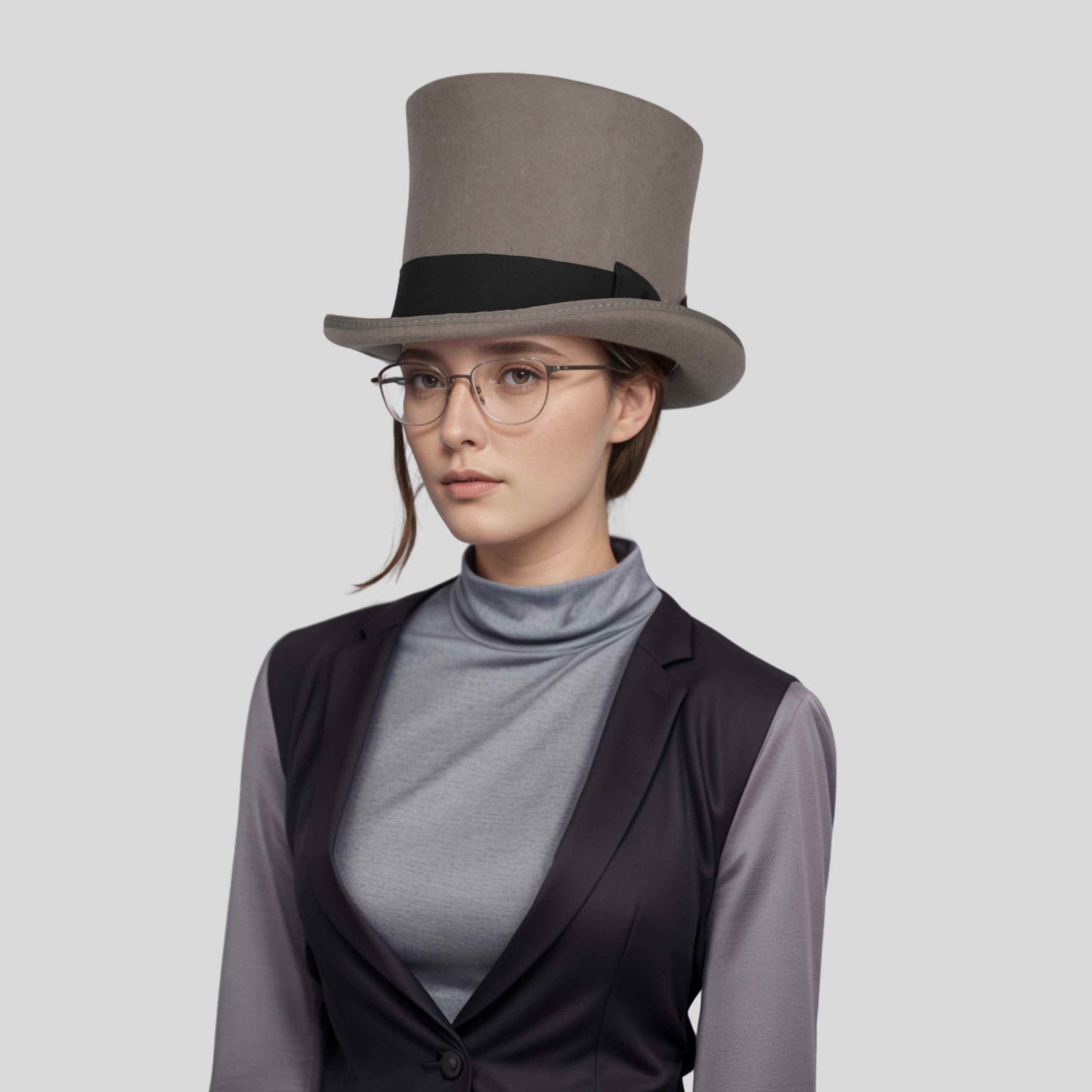 Classic Black Bow Wool felt Victoria Top Hats for Men and Women - hatsXcaps