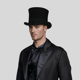 Classic Black Bow Wool felt Victoria Top Hats for Men and Women - hatsXcaps