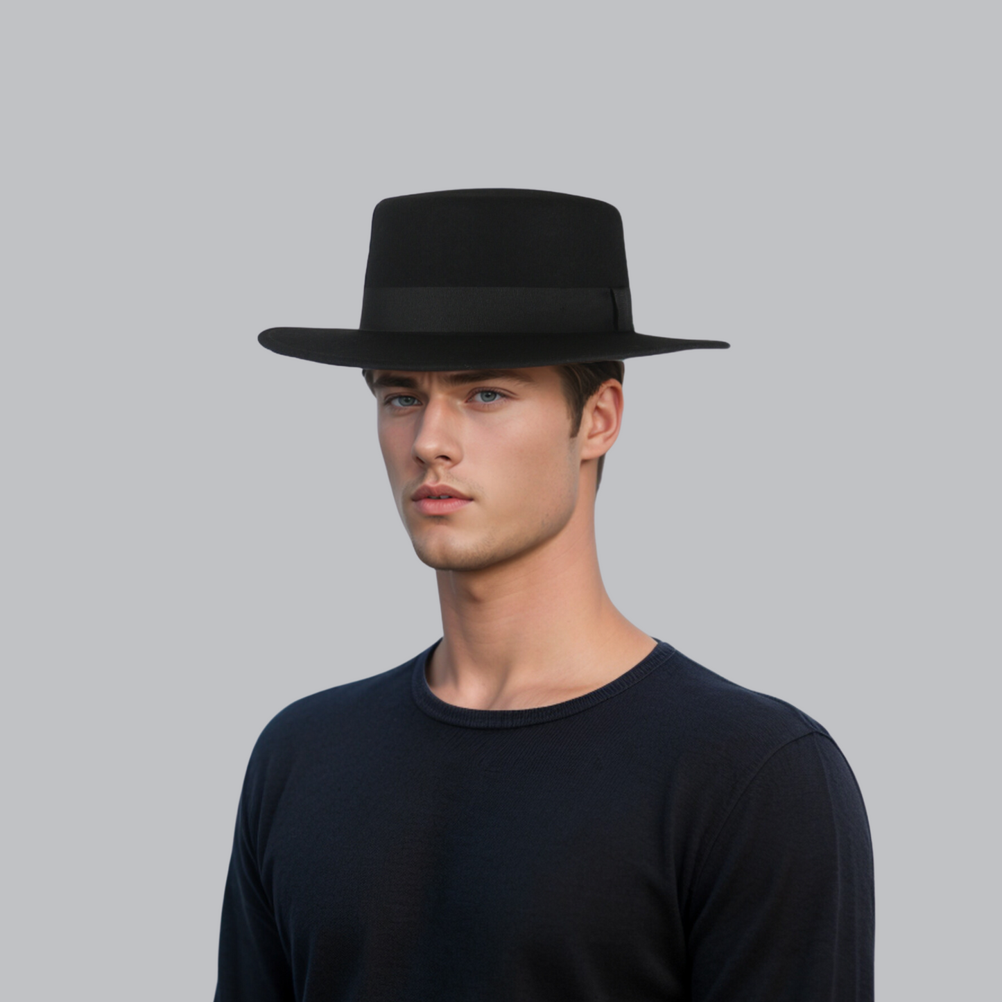 Unisex Wool Felt Wide Stiff Brim Pork Pie Hat with Sweatband - hatsXcaps