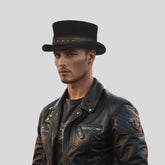 Wool felt Steampunk Halloween Hat Laced Brown Leather - hatsXcaps