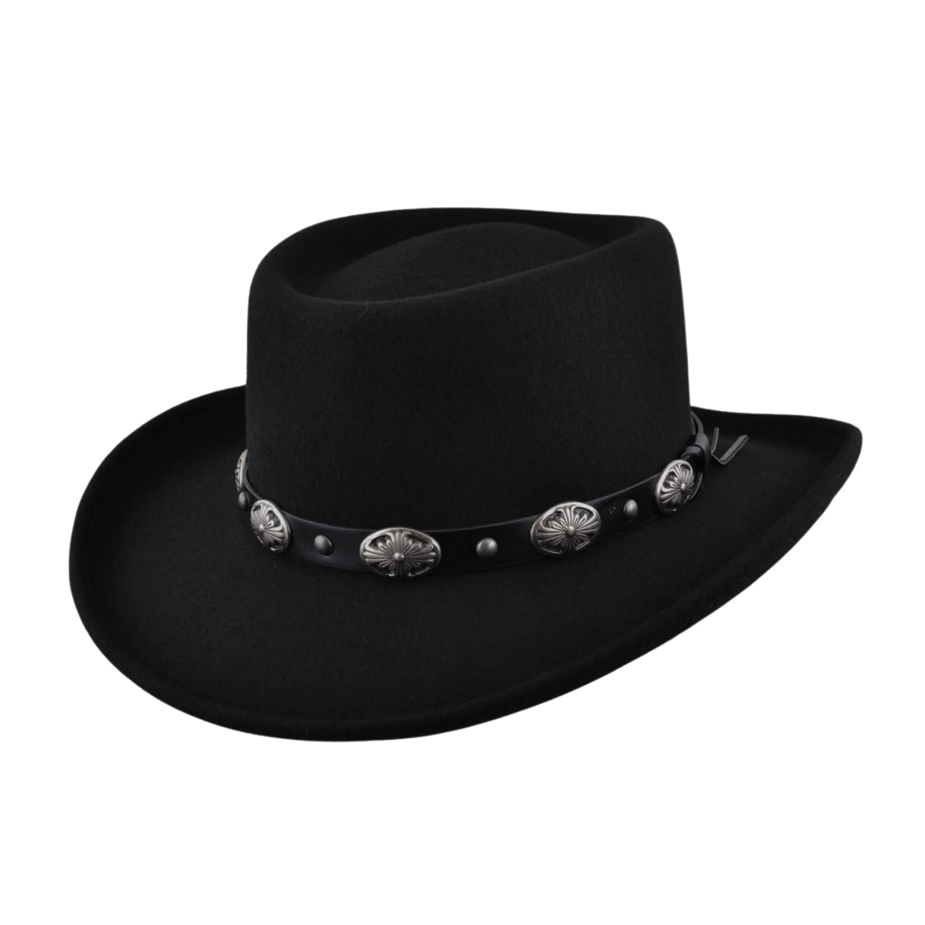 Wool Felt Gambler Hat, Wide Brim Cowboy Hat - hatsXcaps
