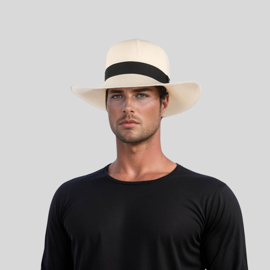 White Ecuadorian Natural Straw Paja Toquilla Panama Hat - hatsXcaps
