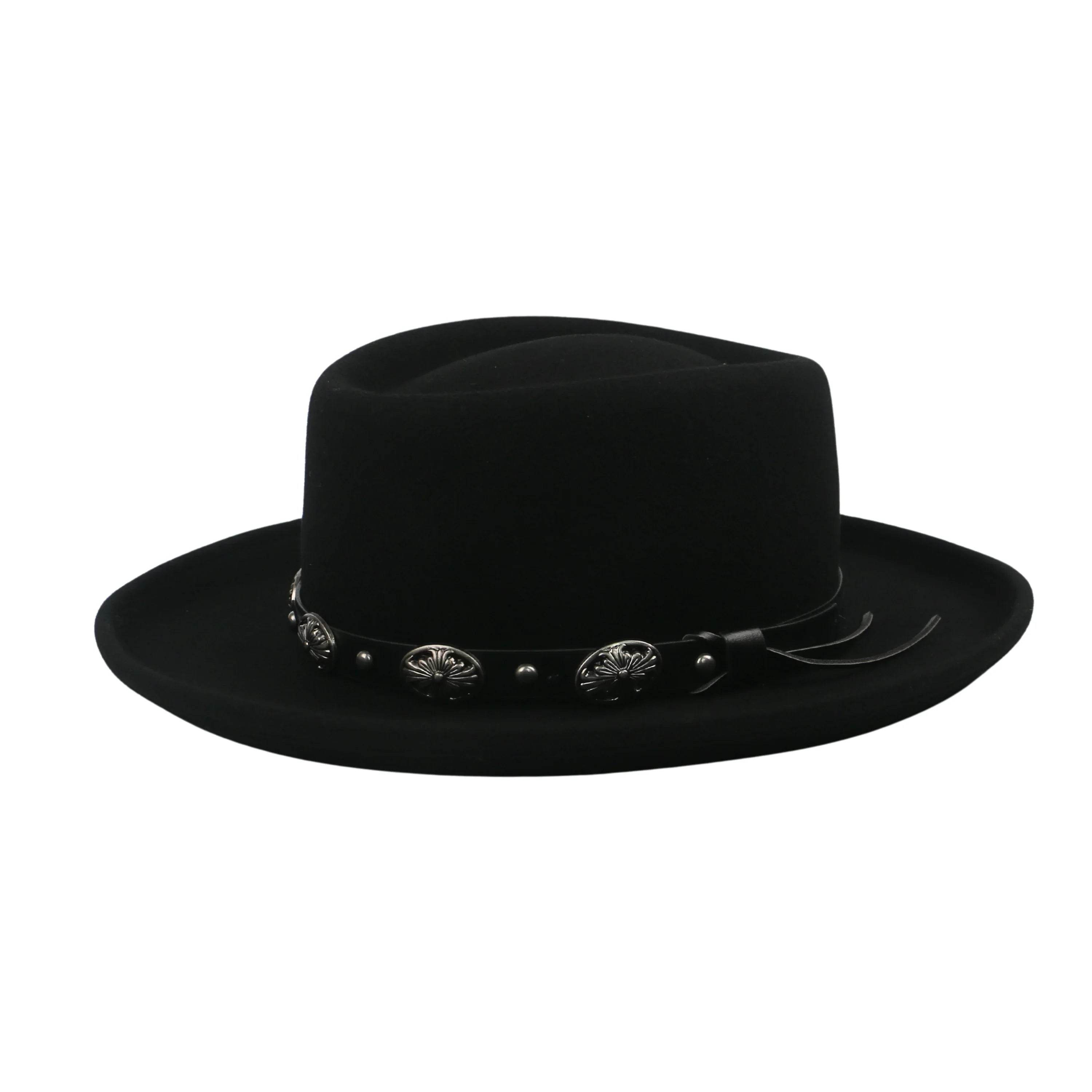 Wool Felt Gambler Hat, Wide Brim Cowboy Hat - hatsXcaps