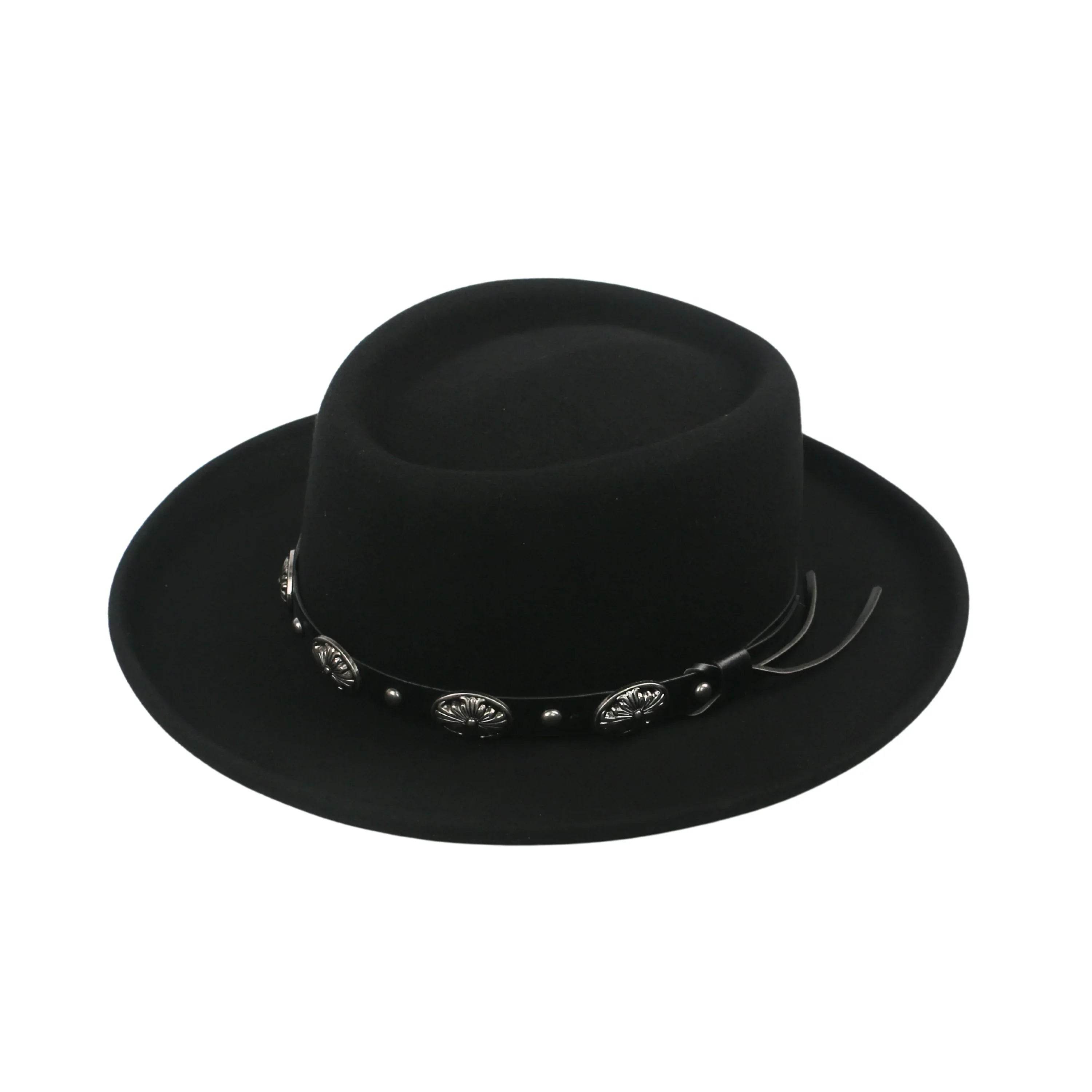 Wool Felt Gambler Hat, Wide Brim Cowboy Hat - hatsXcaps