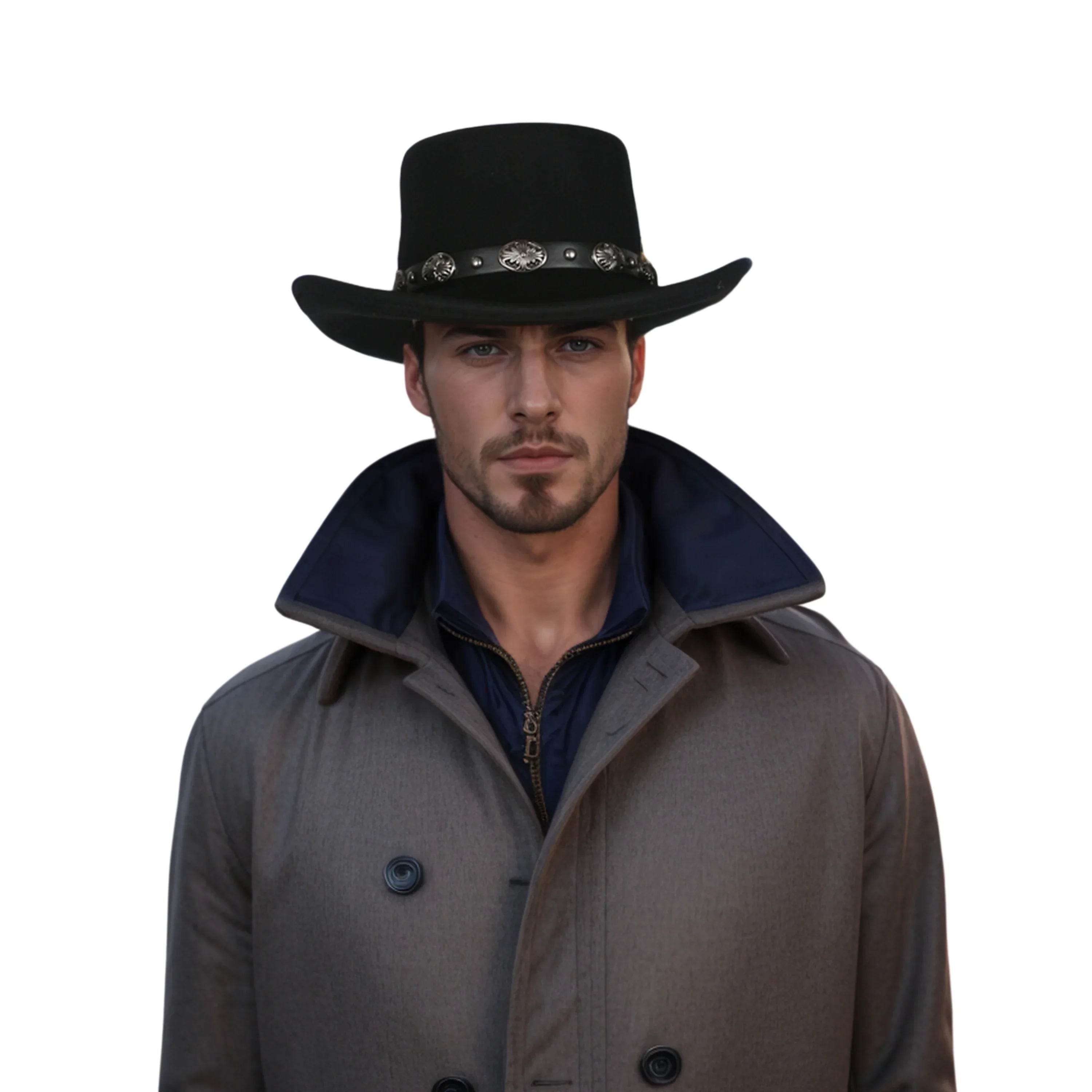 Wool Felt Gambler Hat, Wide Brim Cowboy Hat - hatsXcaps
