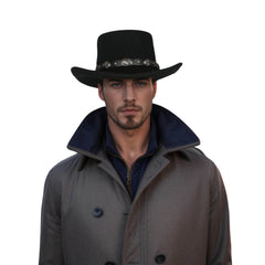 Wool Felt Gambler Hat, Wide Brim Cowboy Hat - hatsXcaps