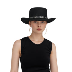 Wool Felt Gambler Hat, Wide Brim Cowboy Hat - hatsXcaps