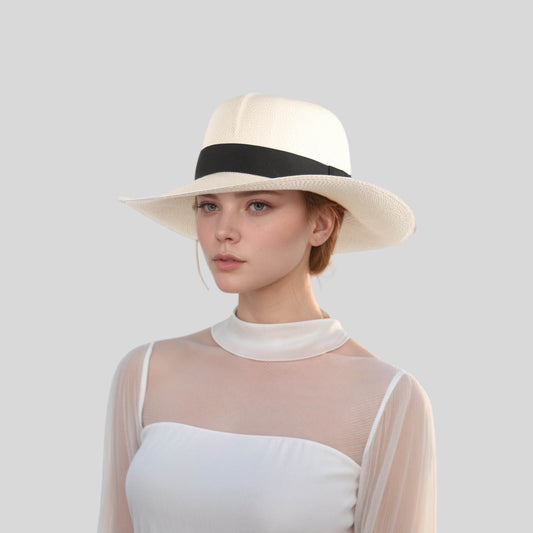 White Ecuadorian Natural Straw Paja Toquilla Panama Hat - hatsXcaps