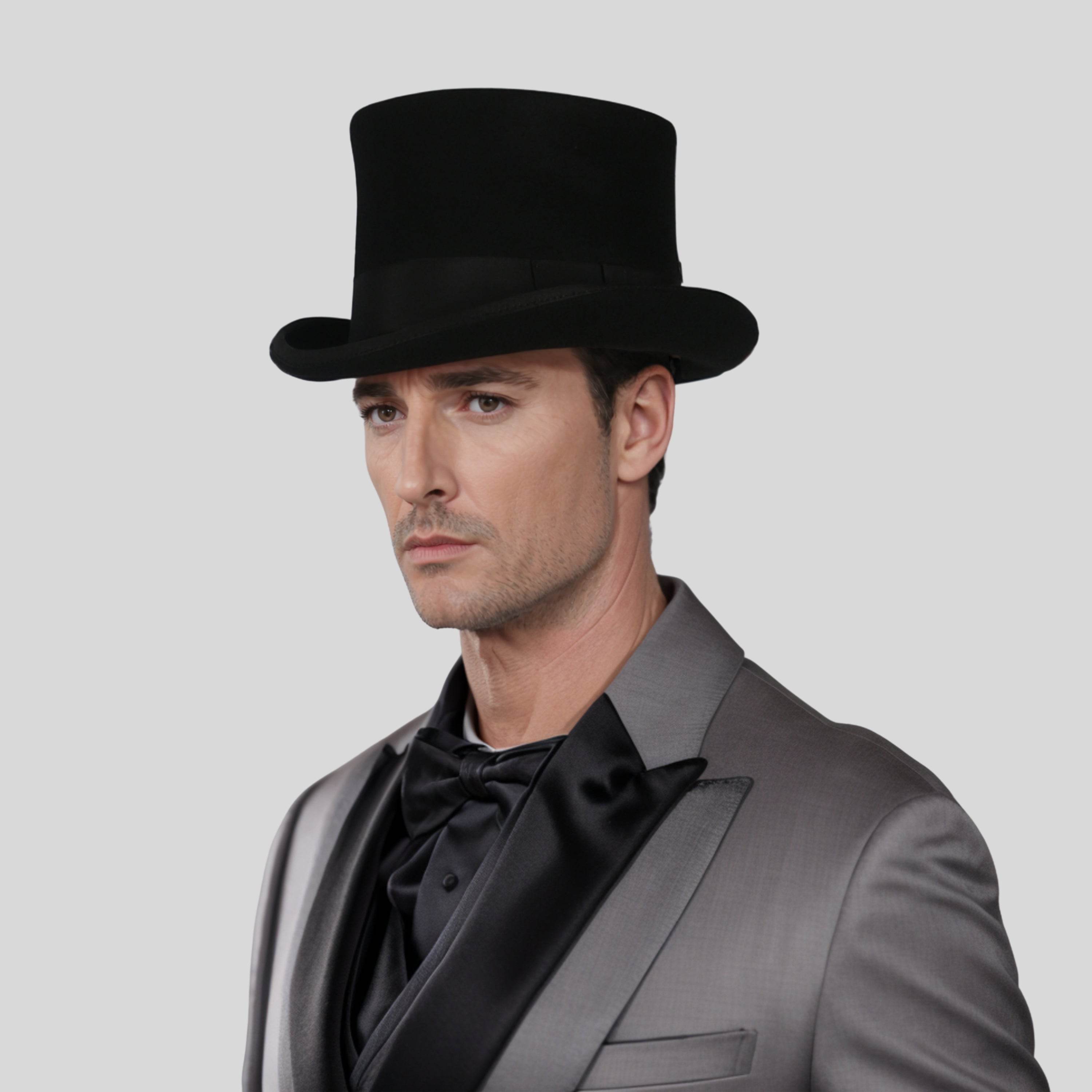 Wool felt Top Hats for Men Removable Feather High Crown - hatsXcaps
