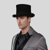 Wool felt Top Hats for Men Removable Feather High Crown - hatsXcaps