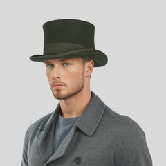 Wool felt Top Hats for Men Removable Feather High Crown - hatsXcaps