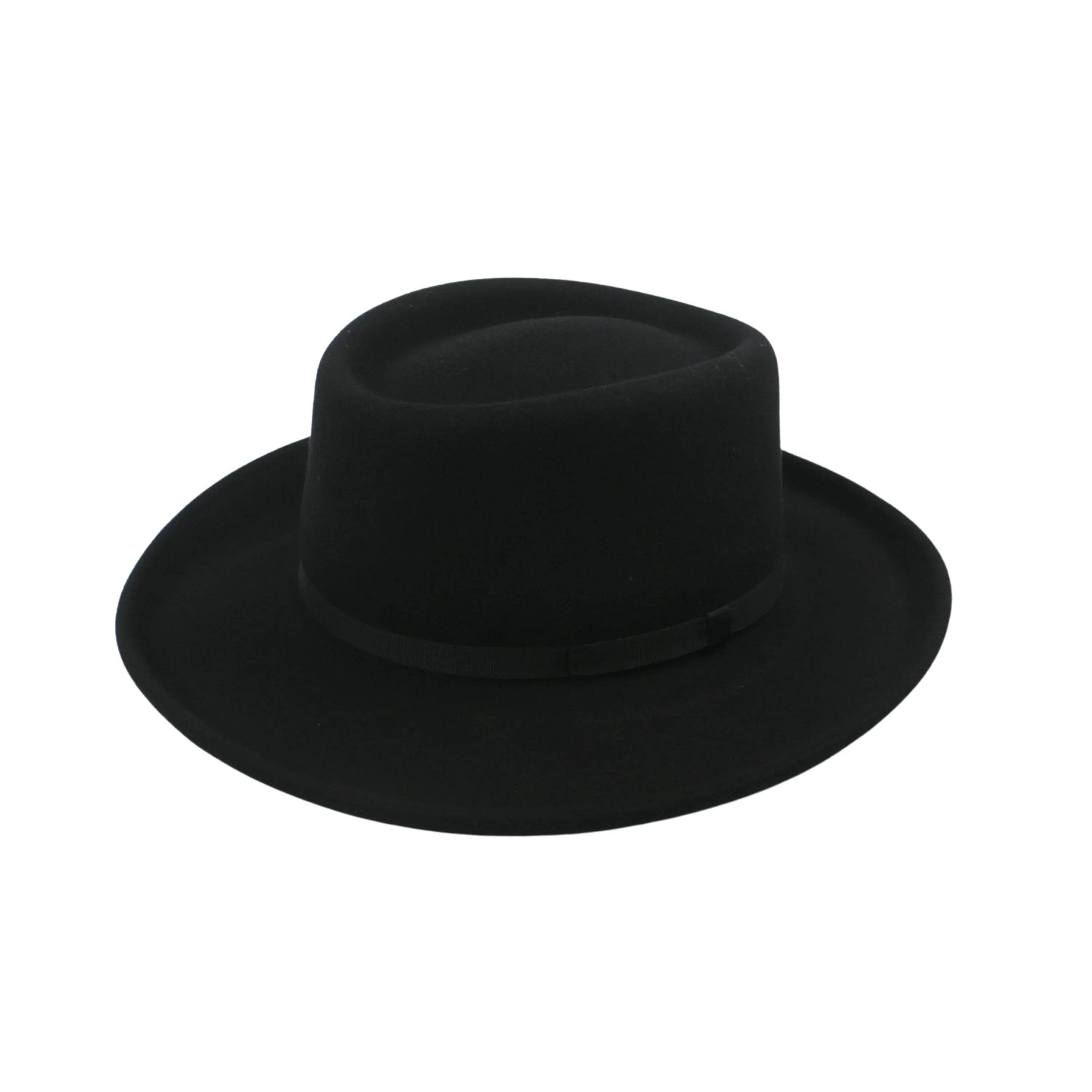Wool Felt Gambler Hat, Wide Brim Cowboy Hat - hatsXcaps