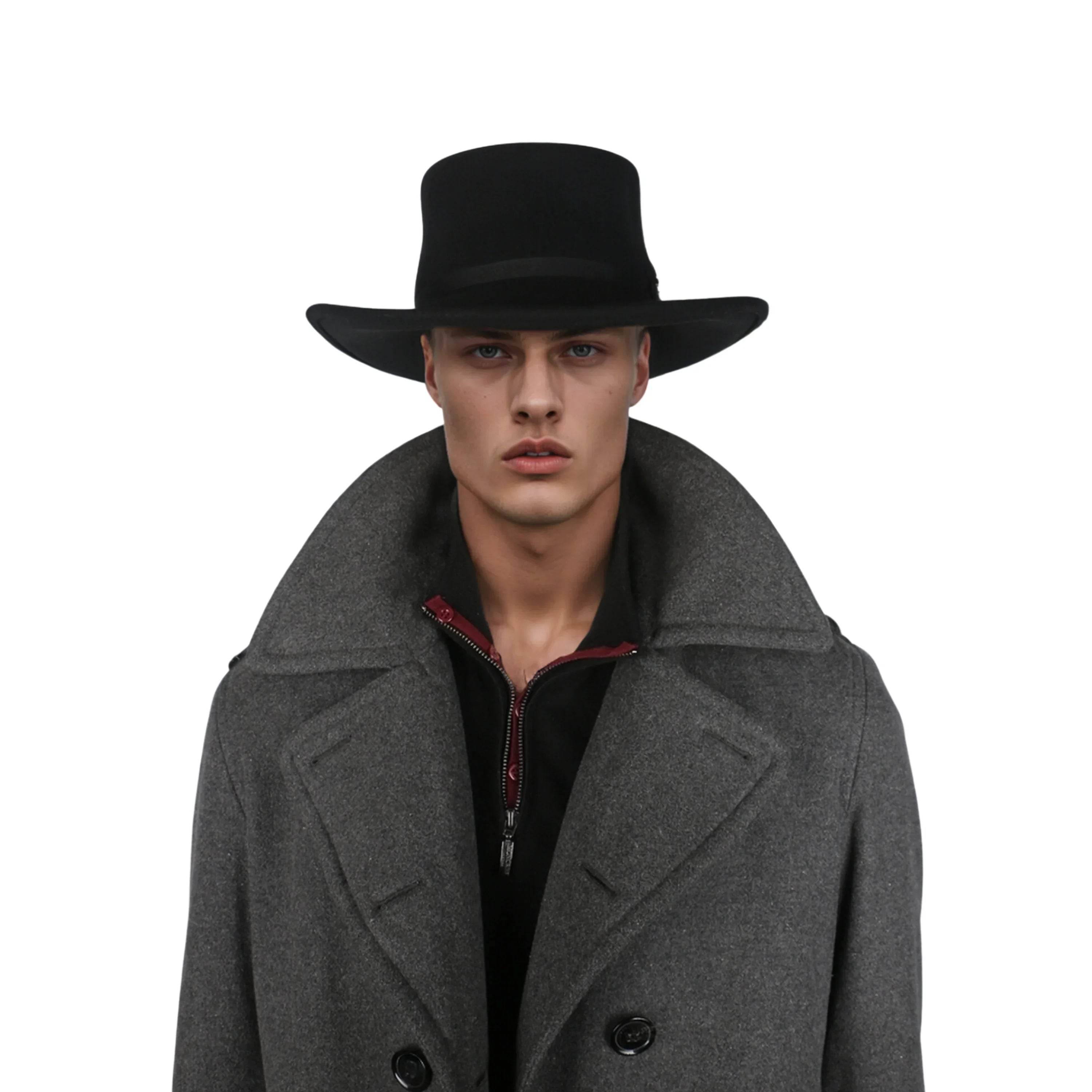 Wool Felt Gambler Hat, Wide Brim Cowboy Hat - hatsXcaps