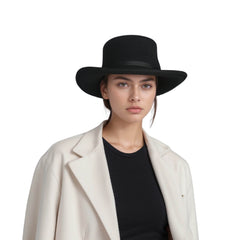 Wool Felt Gambler Hat, Wide Brim Cowboy Hat - hatsXcaps