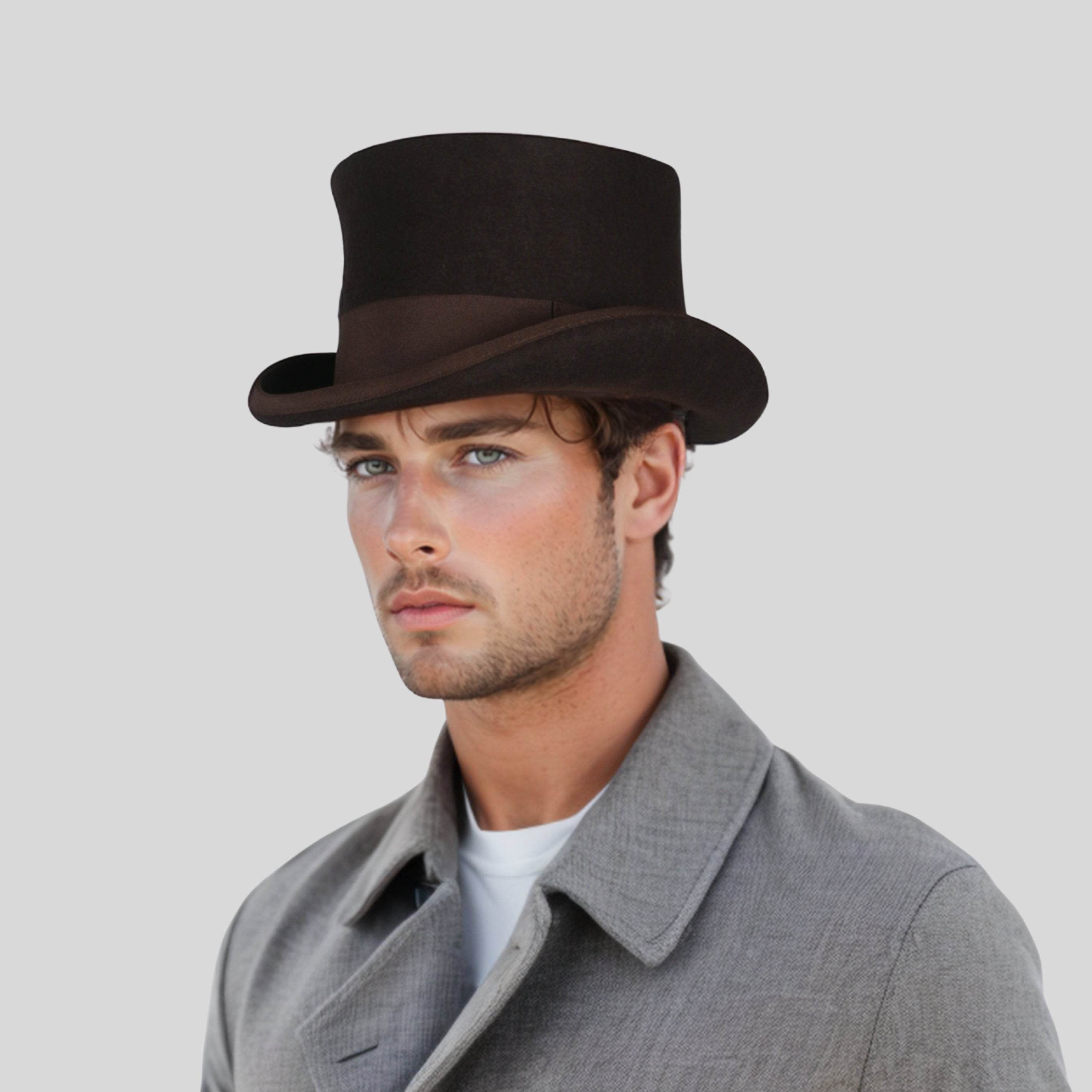 Wool felt Top Hats for Men Removable Feather High Crown - hatsXcaps