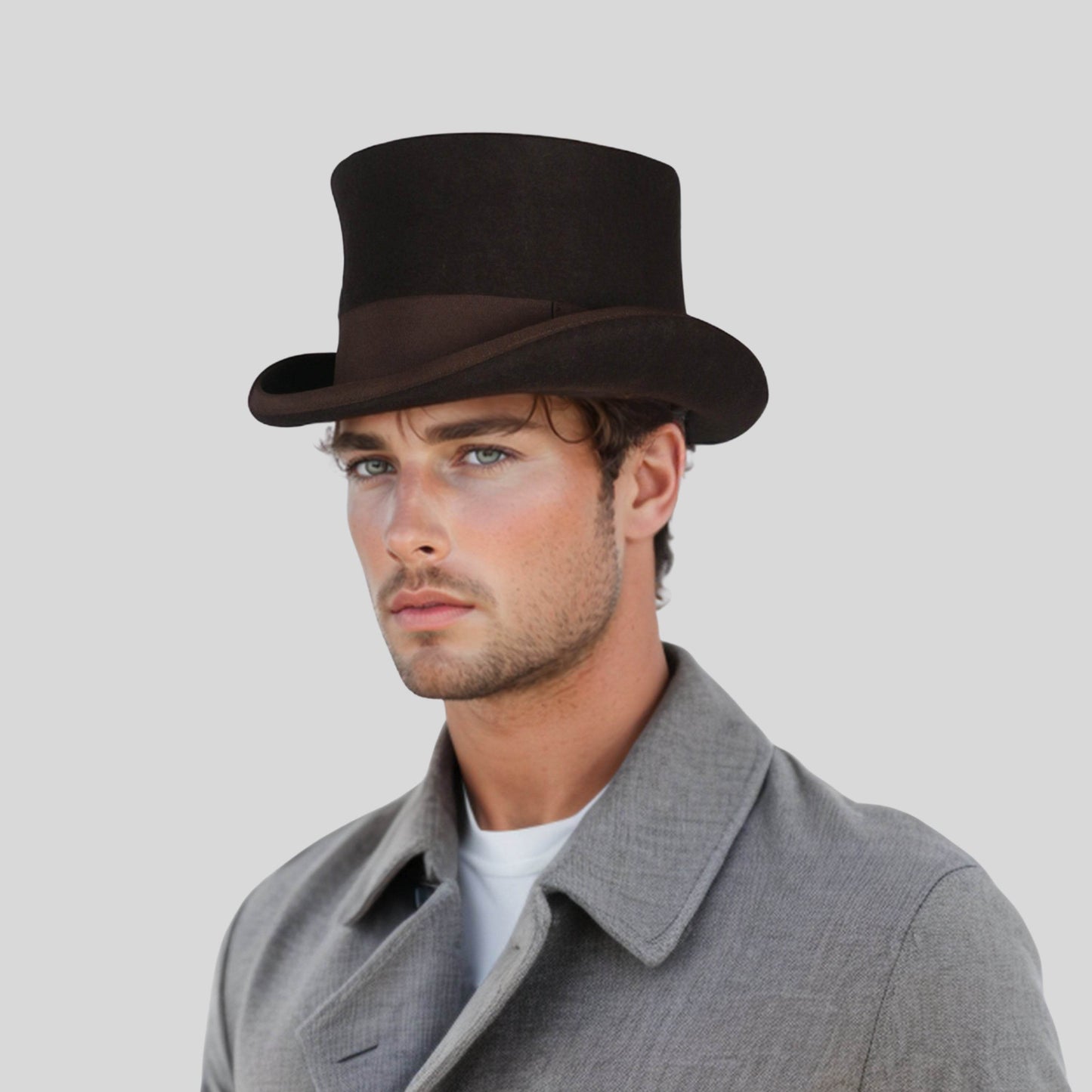 Wool felt Top Hats for Men Removable Feather High Crown - hatsXcaps