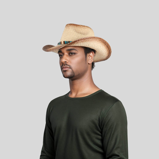 Straw Cowboy Hat for Women & Men Summer Hat with Turquoise - hatsXcaps