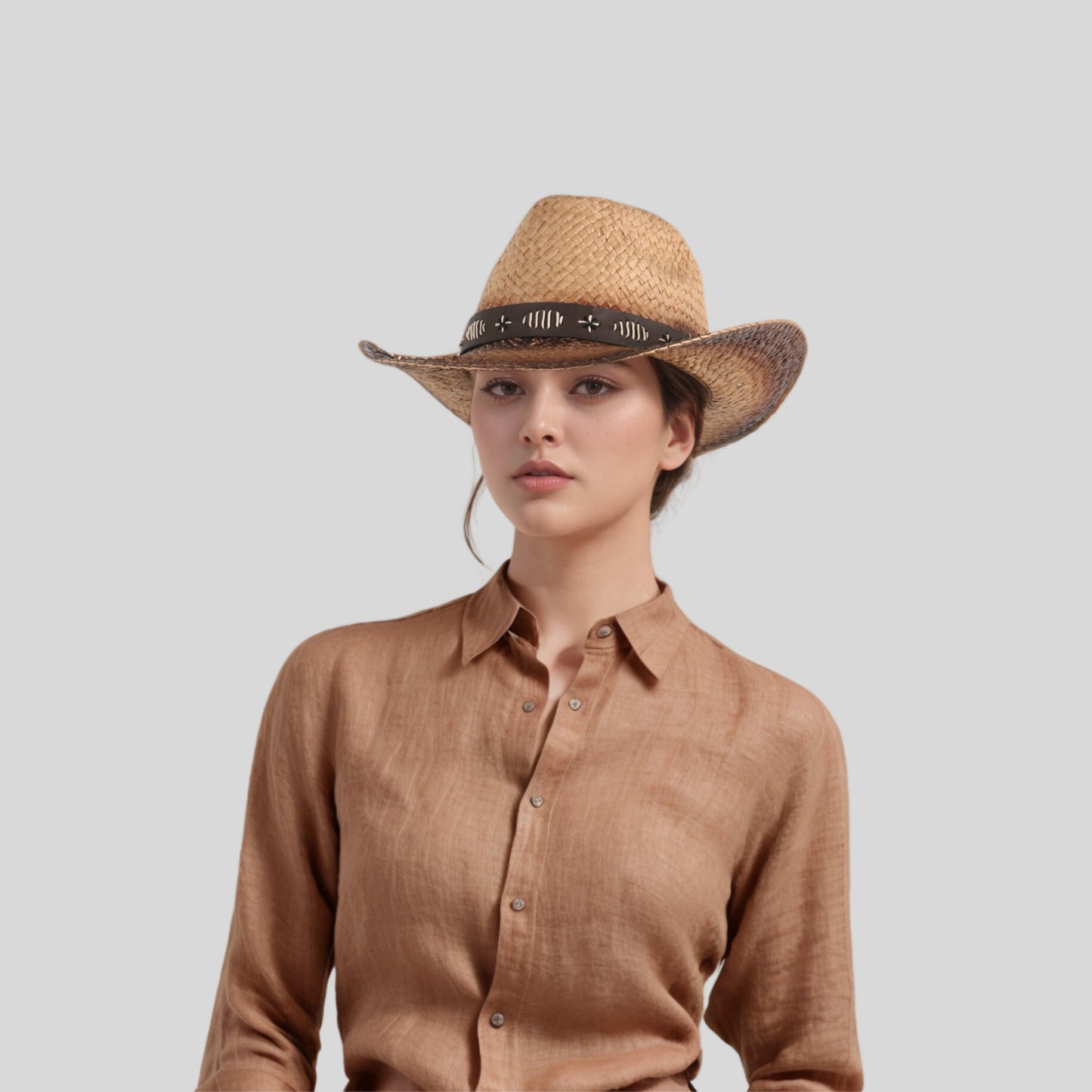 Straw Cowboy Hat for Women & Men with Black Leather Band - hatsXcaps