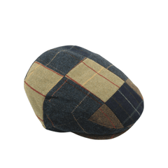 Luxurious Sophisticated Unisex Flat Cap Navy Beige Tartan - hatsXcaps