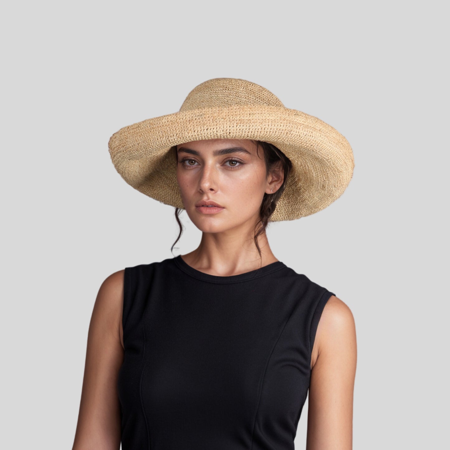Women's Madagascan Raffia Sun Hat Wide Brim Fold-able - hatsXcaps