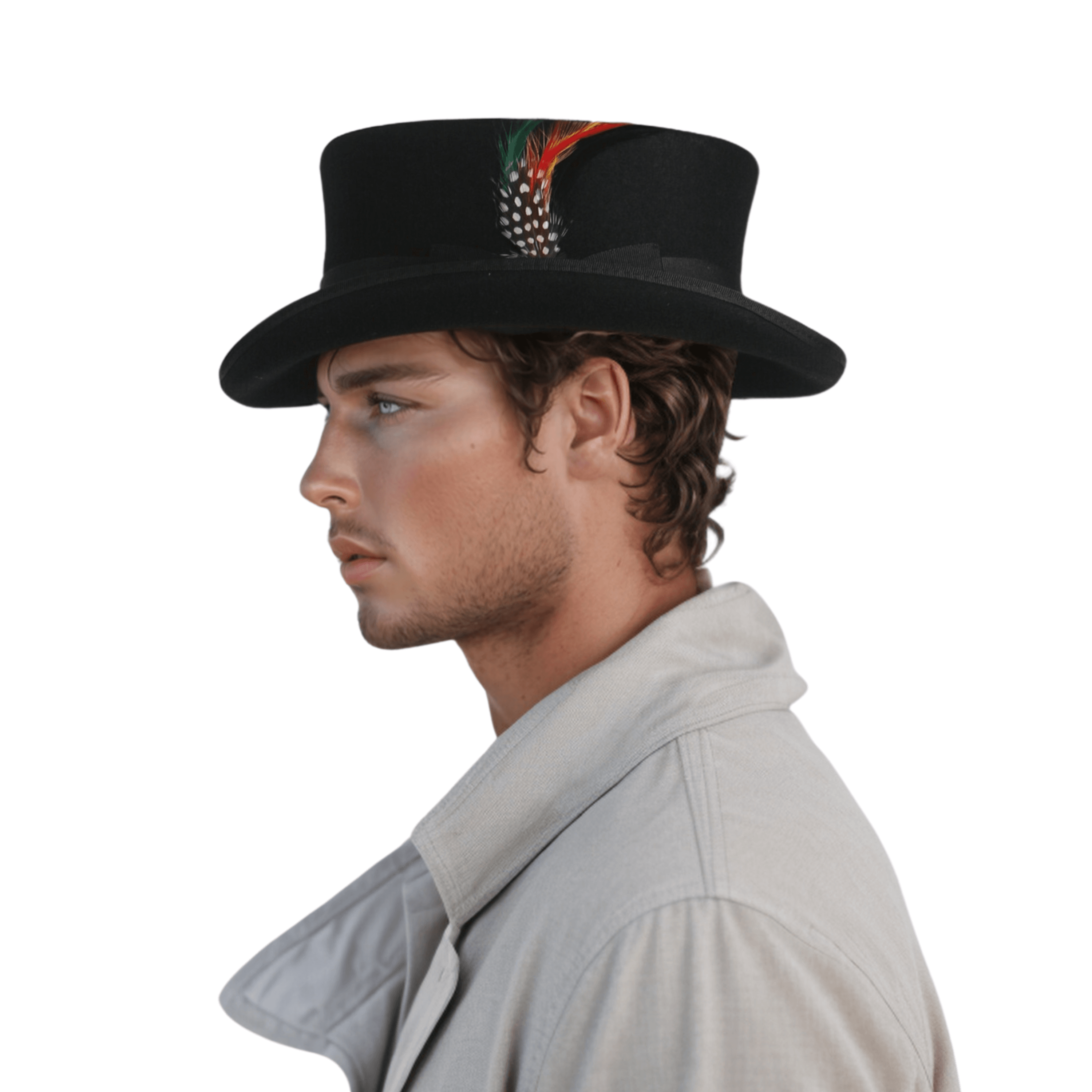 Classic Short Crown with Removable Feather & Satin lining - hatsXcaps