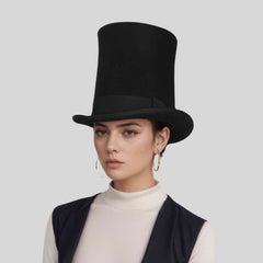 Classic High Crown Wool Felt Tall Top Hats with Removable Feather - hatsXcaps
