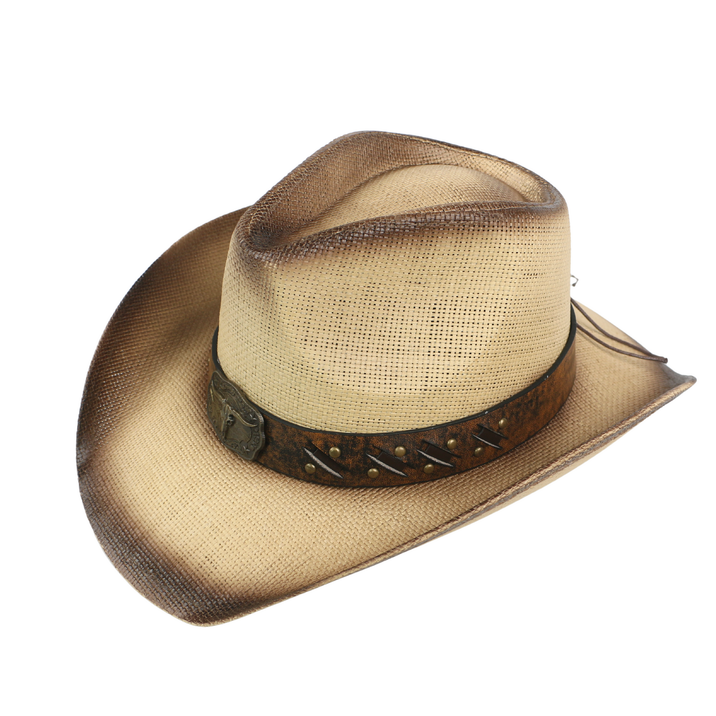 Handcrafted Cowboy Straw Hat with Leather Band - hatsXcaps