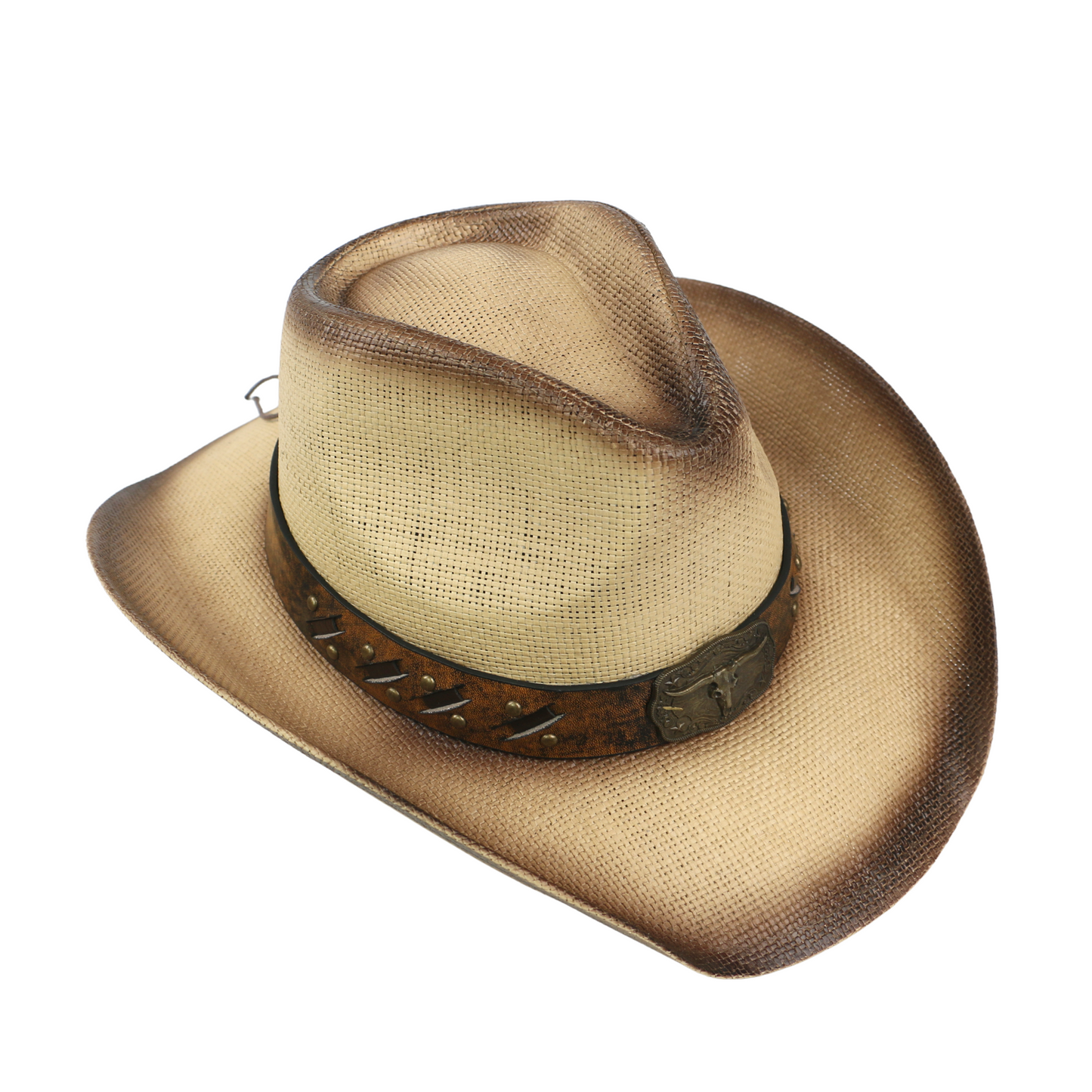 Handcrafted Cowboy Straw Hat with Leather Band - hatsXcaps