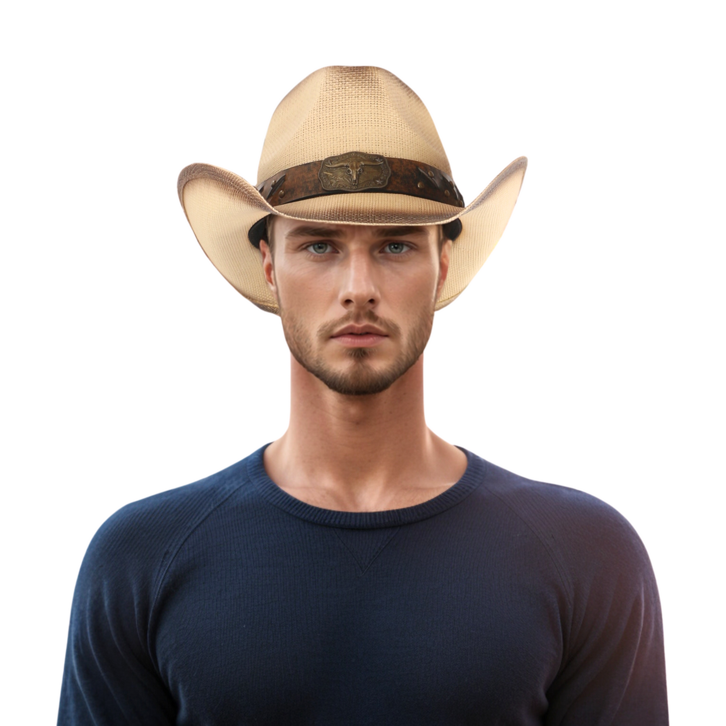 Handcrafted Cowboy Straw Hat with Leather Band - hatsXcaps