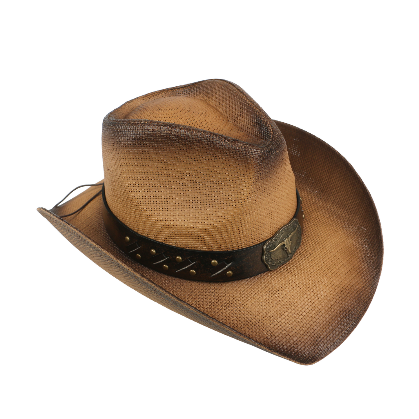 Handcrafted Cowboy Straw Hat with Leather Band - hatsXcaps
