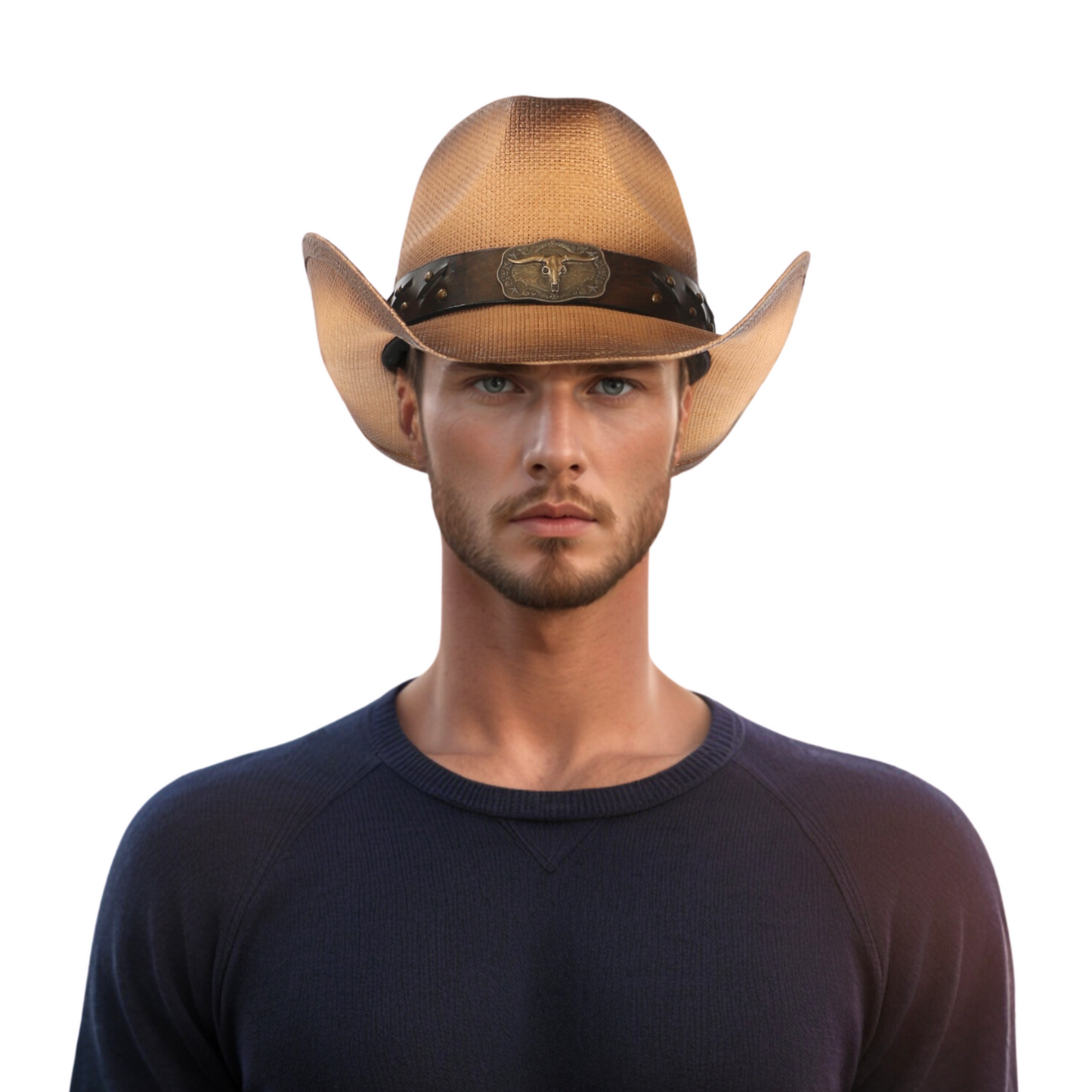 Handcrafted Cowboy Straw Hat with Leather Band - hatsXcaps