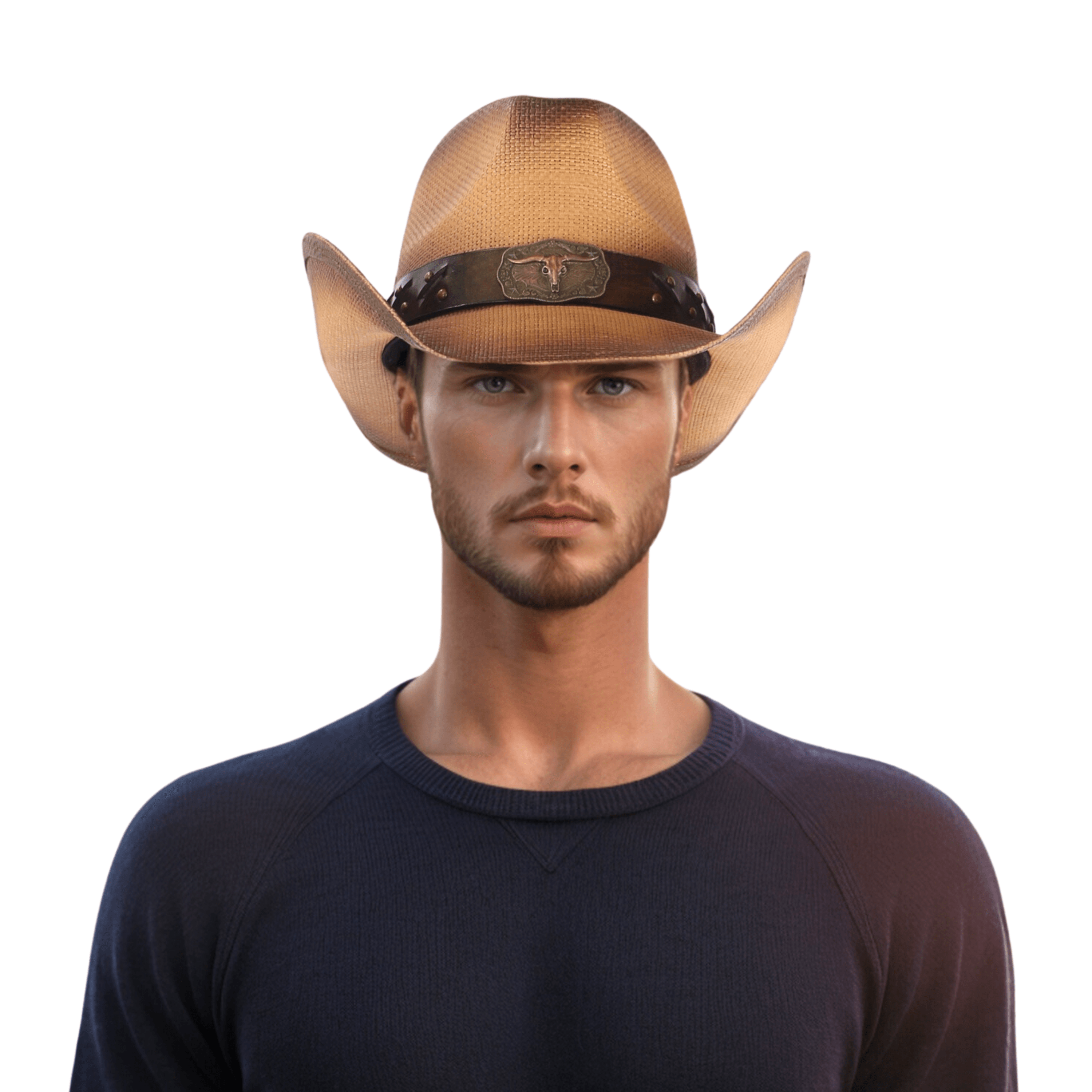 Handcrafted Cowboy Straw Hat with Leather Band - hatsXcaps