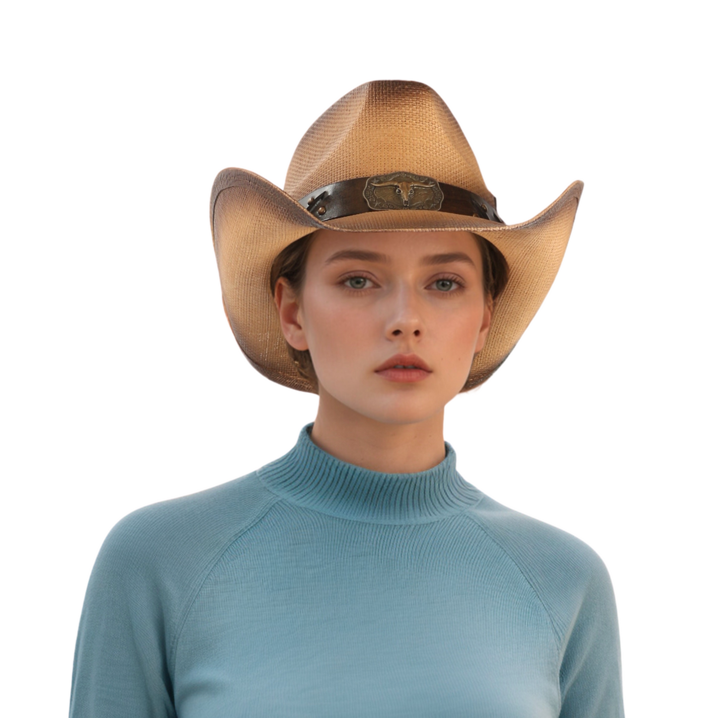 Handcrafted Cowboy Straw Hat with Leather Band - hatsXcaps