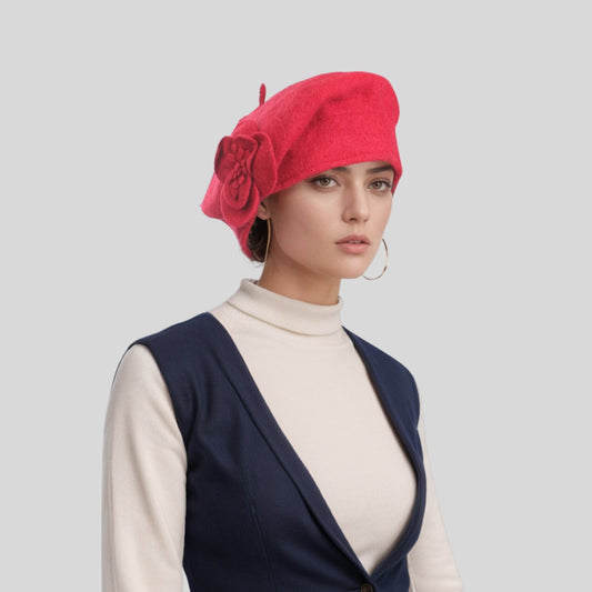 Women's Floral French Beret Hat Classic Vintage beret hat for women - hatsXcaps
