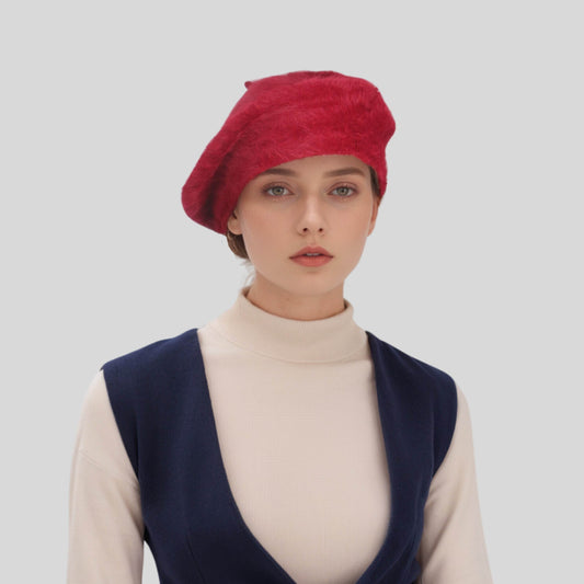 Classic Warm Beret Hats for Women Angora Furry French - hatsXcaps