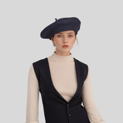 100% Wool Beret Women's Classic Solid Colour French Beret Hat - hatsXcaps