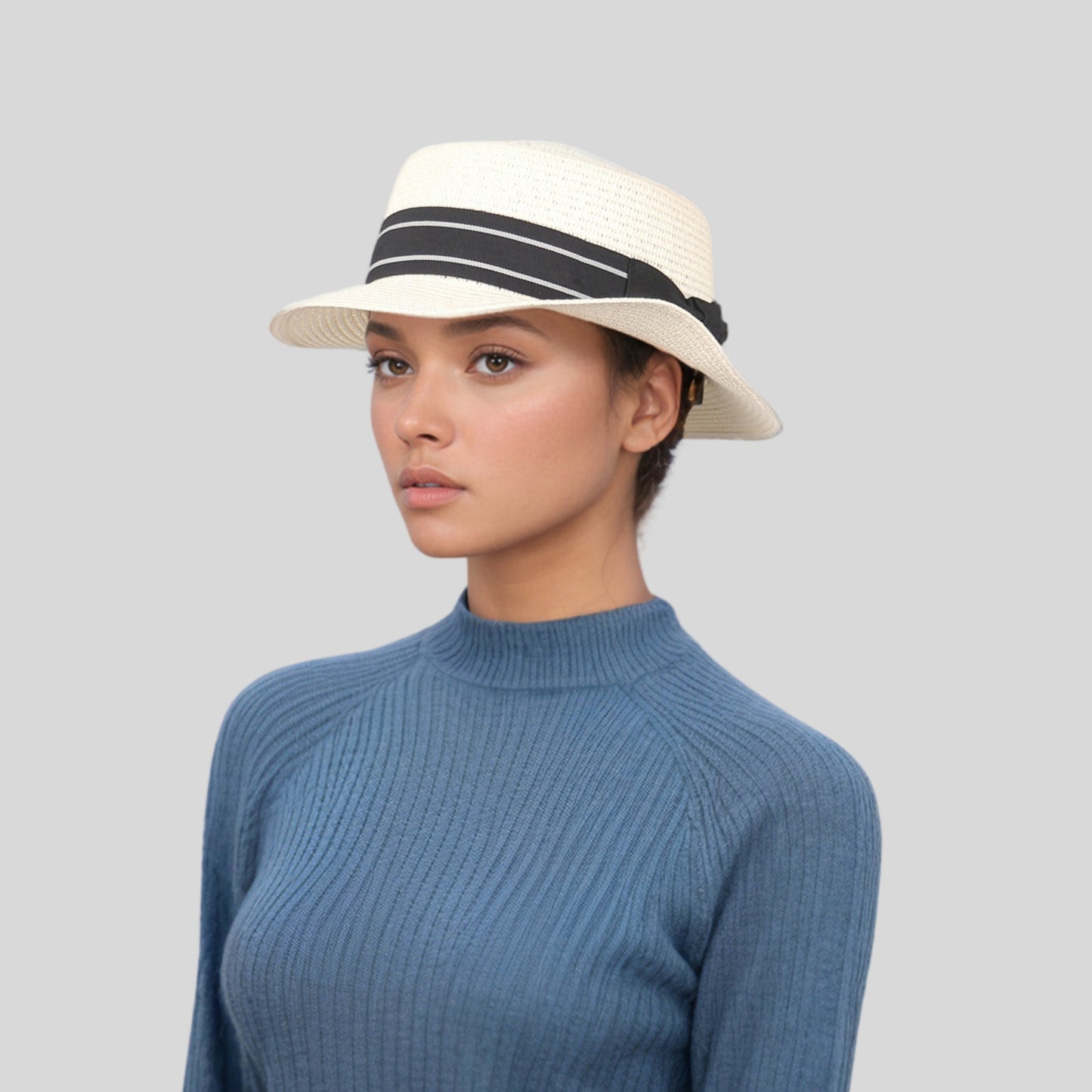 Women Straw Pork Pie Boater Summer Hat with Sweatband - hatsXcaps