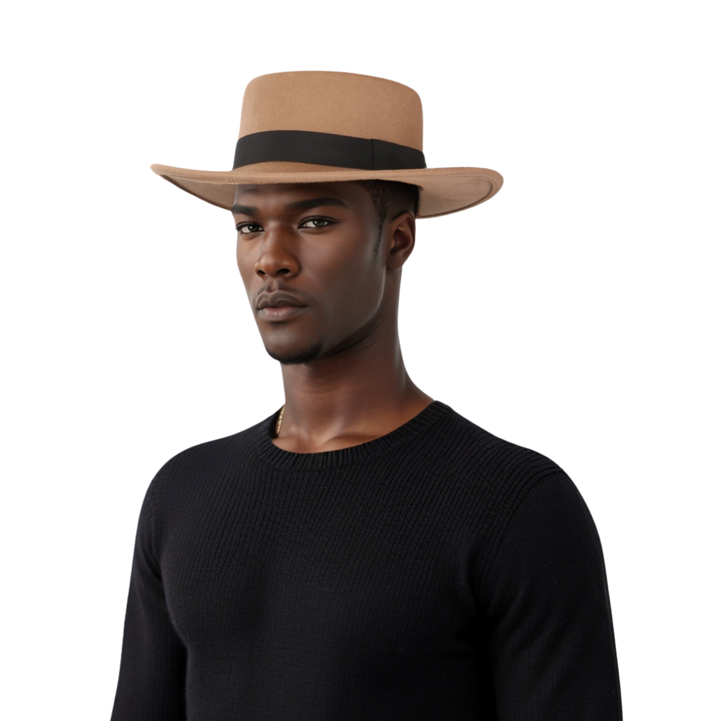 Men Women Beige Wide Brim Top Felt Pork Pie Hat - hatsXcaps