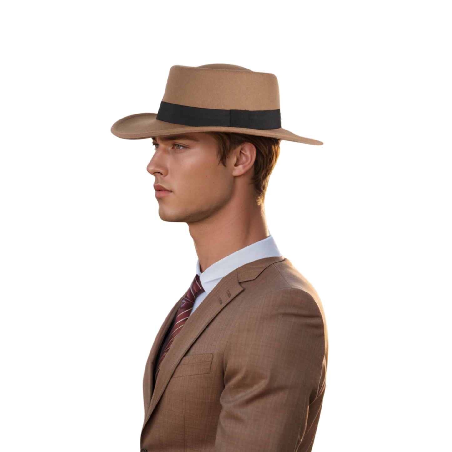 Men Women Beige Wide Brim Top Felt Pork Pie Hat - hatsXcaps