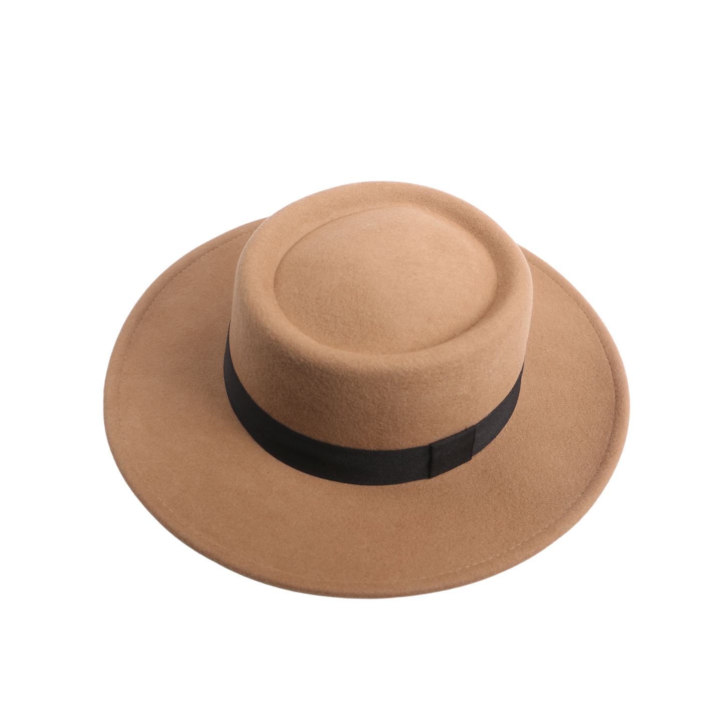 Men Women Beige Wide Brim Top Felt Pork Pie Hat - hatsXcaps