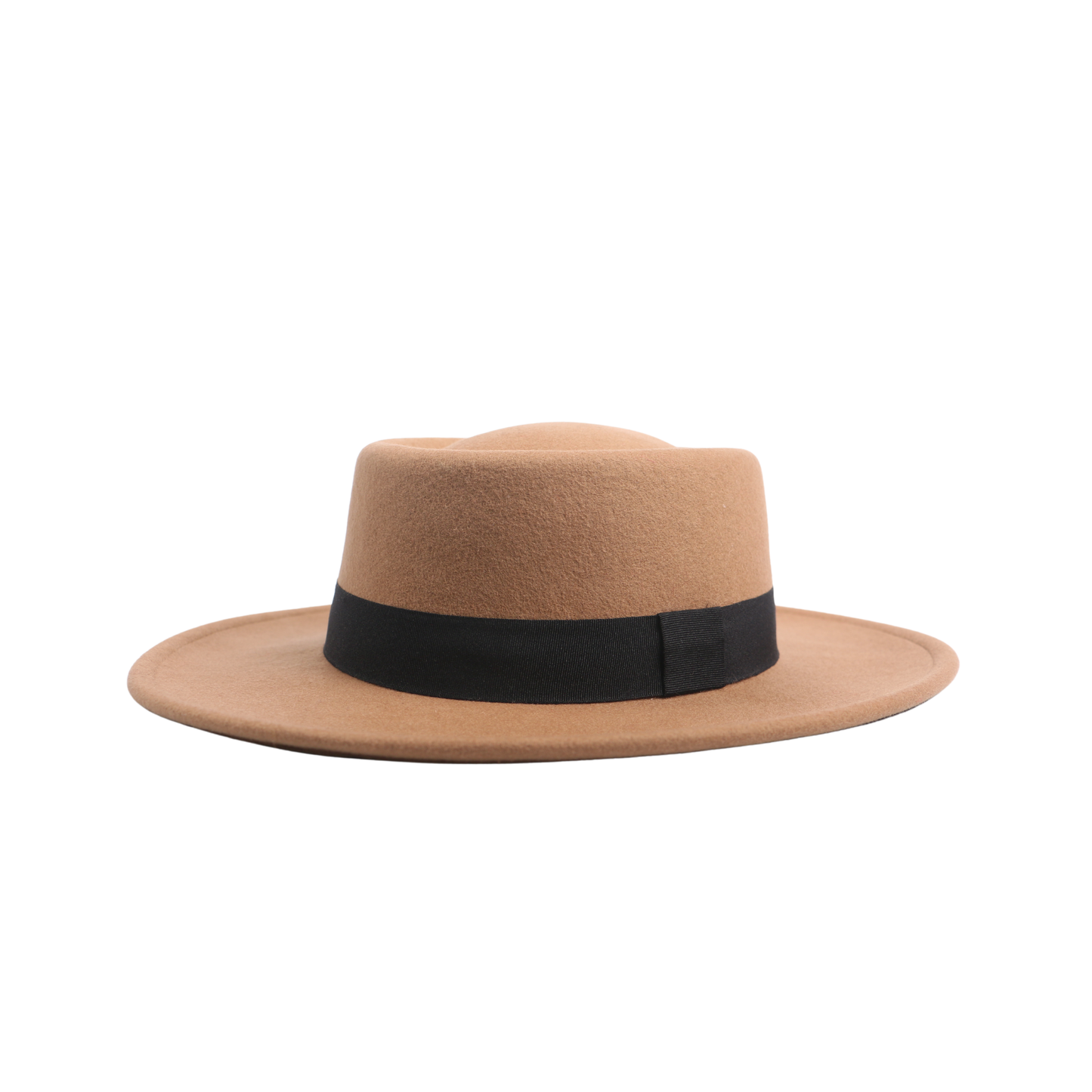 Men Women Beige Wide Brim Top Felt Pork Pie Hat - hatsXcaps