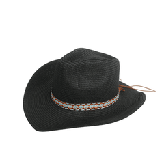 Men Women's Straw Cowboy Hat with Bohemian Ribbon - hatsXcaps