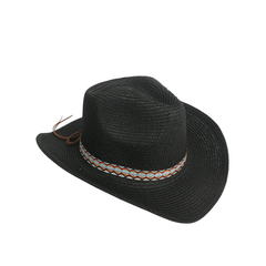 Men Women's Straw Cowboy Hat with Bohemian Ribbon - hatsXcaps