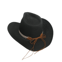 Men Women's Straw Cowboy Hat with Bohemian Ribbon - hatsXcaps