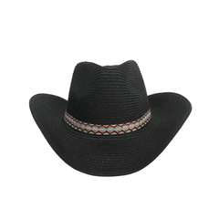 Men Women's Straw Cowboy Hat with Bohemian Ribbon - hatsXcaps