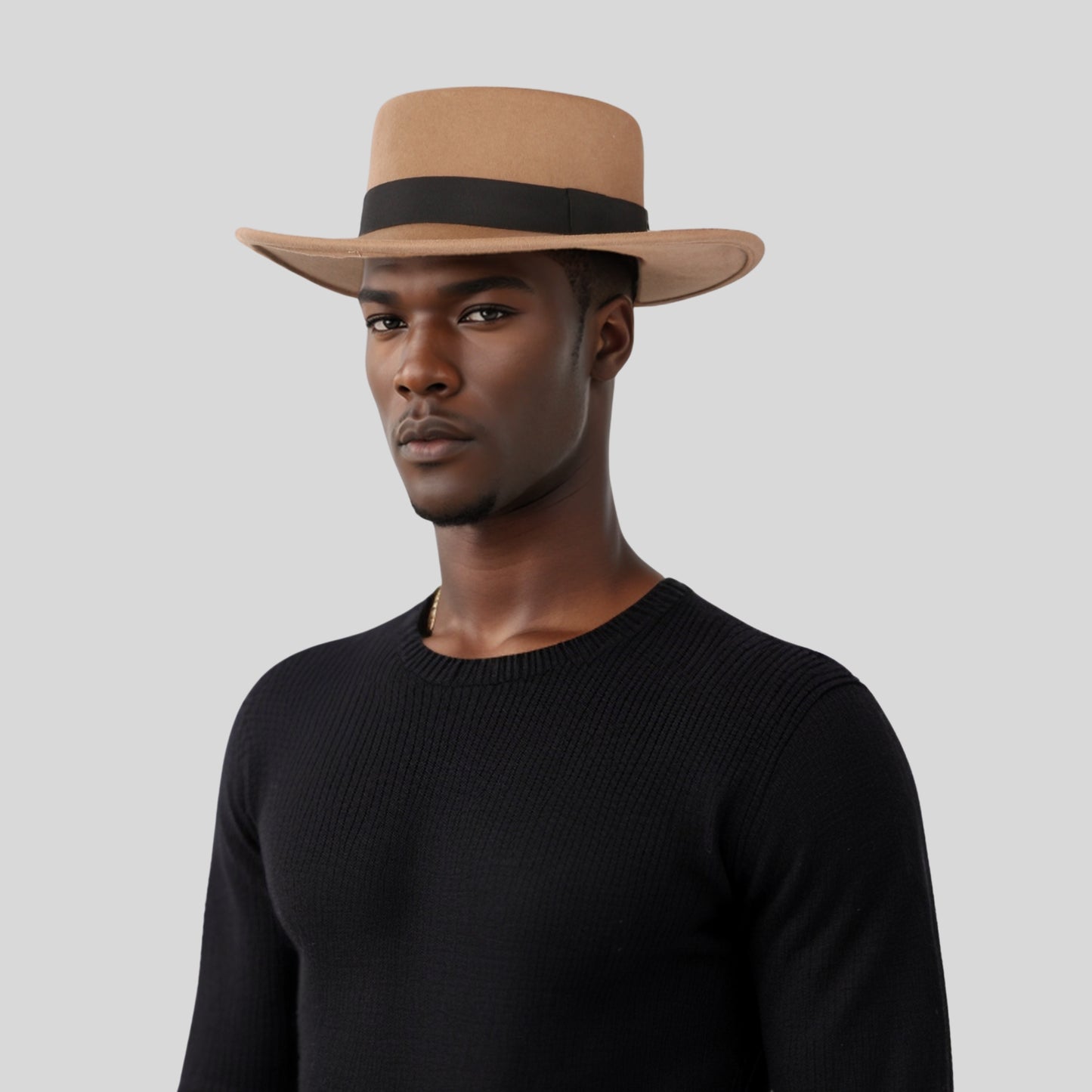 Men Women Beige Wide Brim Top Felt Pork Pie Hat - hatsXcaps