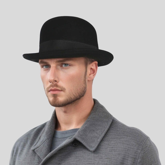 Rolled Edge Charlie Chaplin Hat Wool Bowler - hatsXcaps